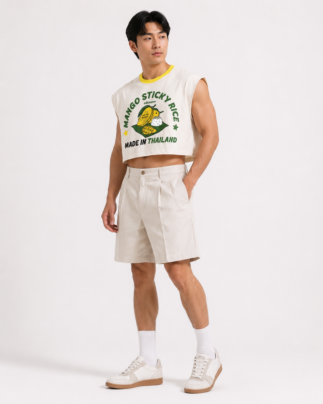 Mango Sticky Rice Yellow Ribbed Cropped Muscle Tee