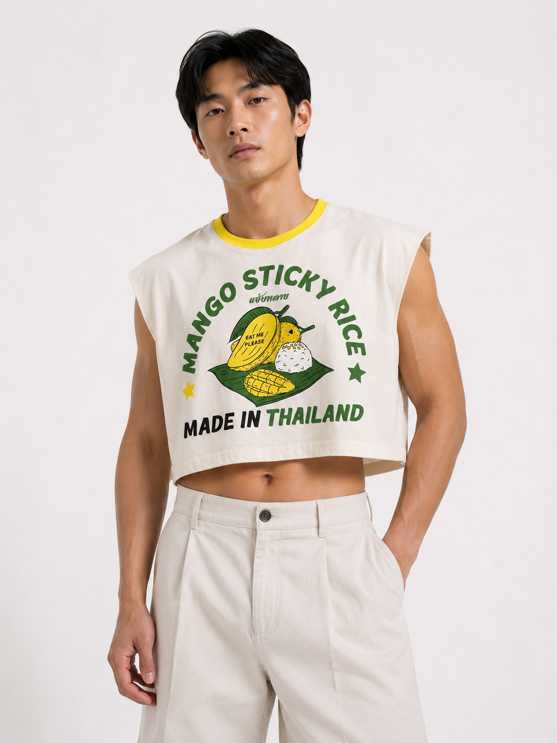 Mango Sticky Rice Yellow Ribbed Cropped Muscle Tee