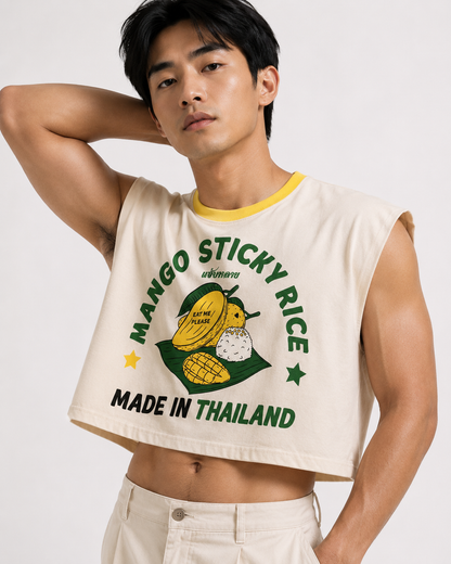 Mango Sticky Rice Yellow Ribbed Cropped Muscle Tee