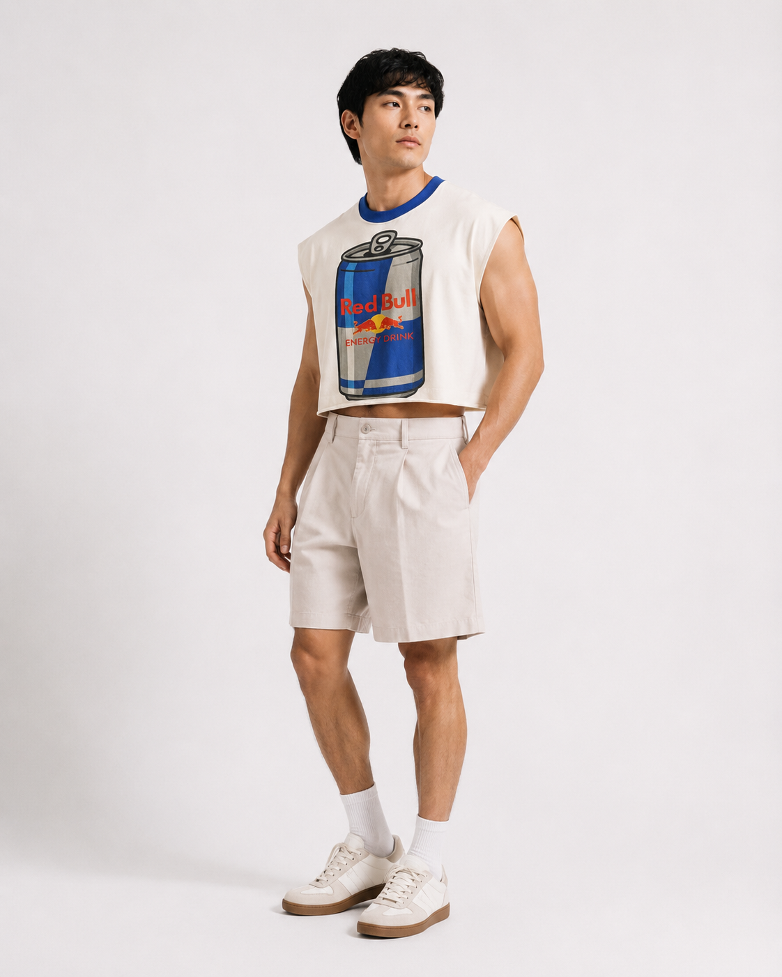 Red Bull Blue Ribbed Cropped Muscle Tee