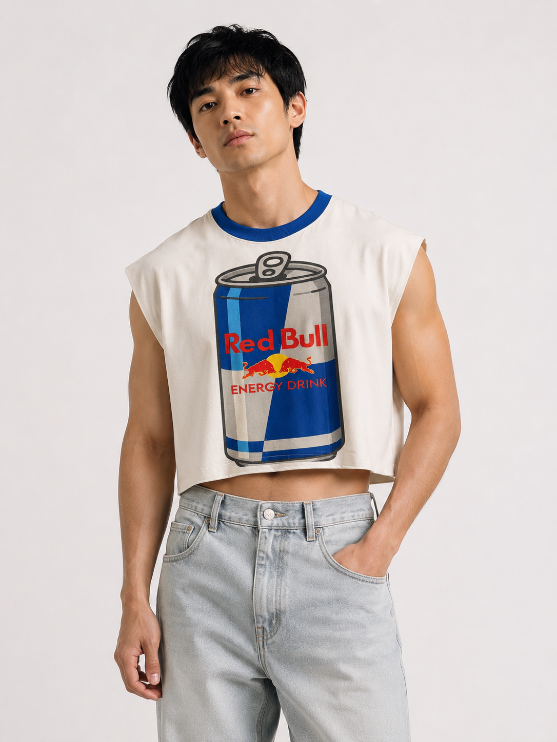 Red Bull Blue Ribbed Cropped Muscle Tee