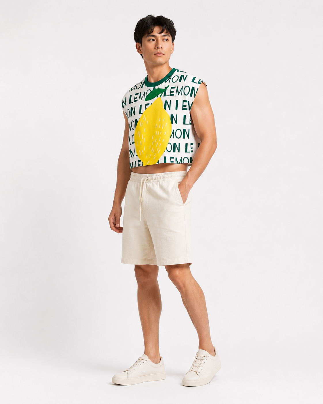Lemon Green Ribbed Cropped Muscle Tee
