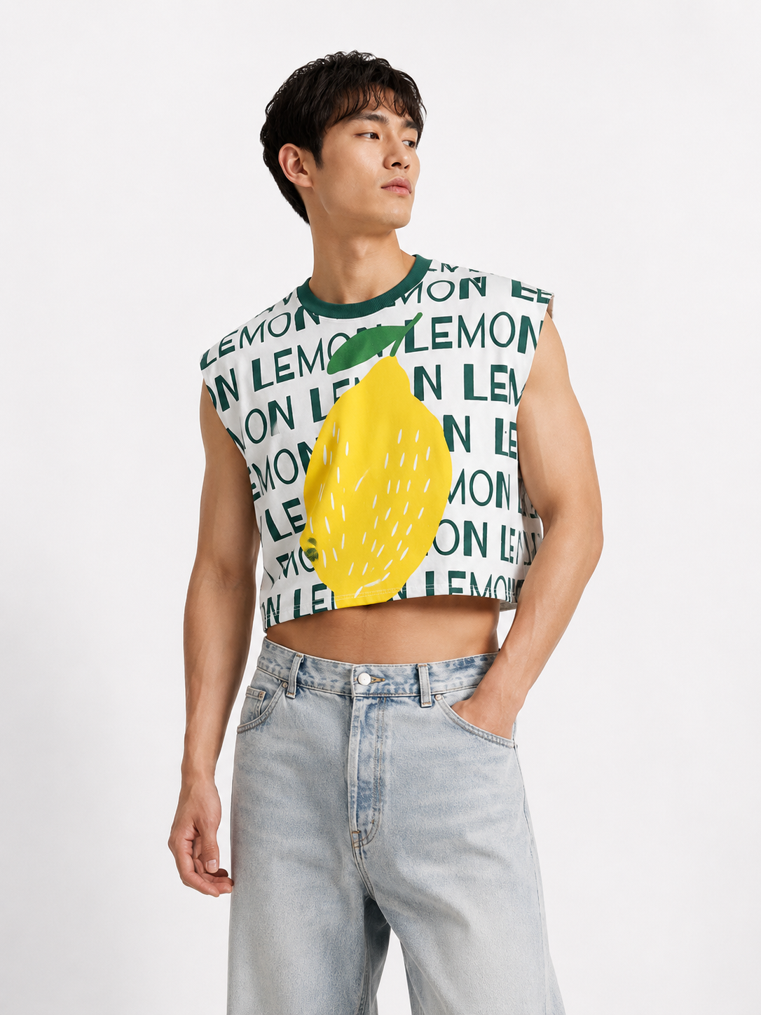 Lemon Green Ribbed Cropped Muscle Tee