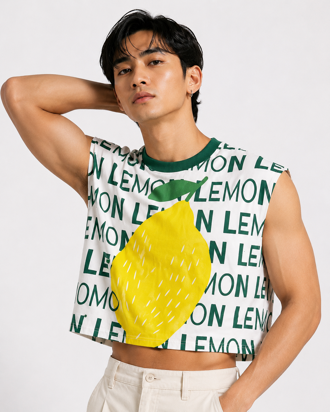 Lemon Green Ribbed Cropped Muscle Tee