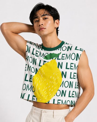 Lemon Green Ribbed Cropped Muscle Tee