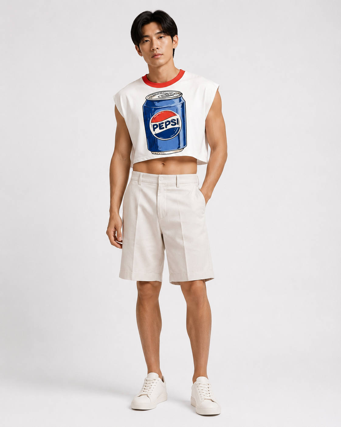 Pepsi Red Ribbed Cropped Muscle Tee