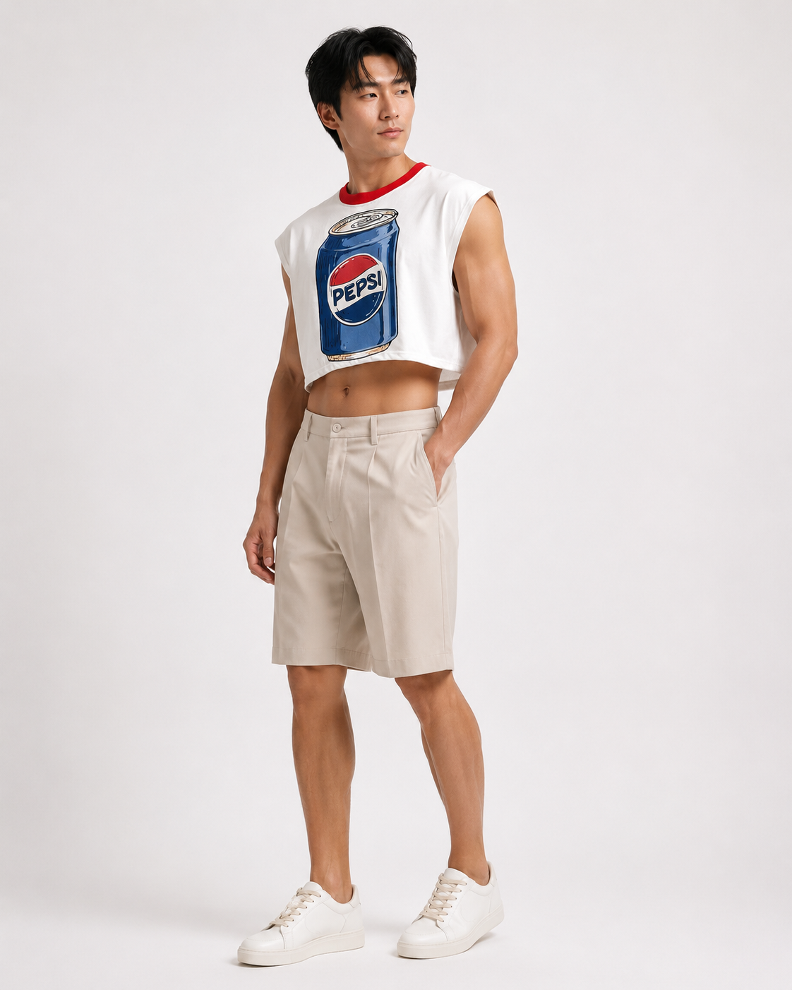 Pepsi Red Ribbed Cropped Muscle Tee