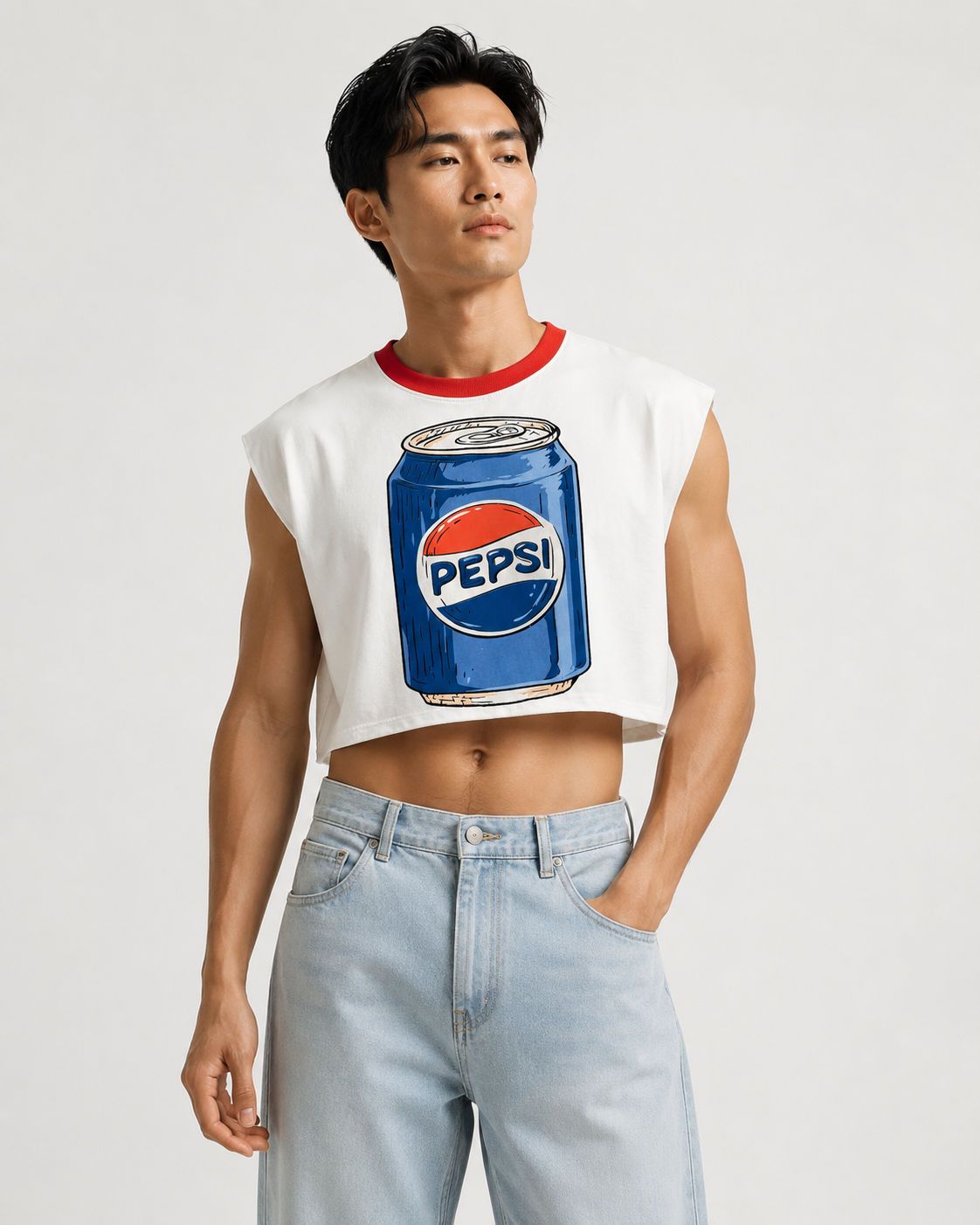 Pepsi Red Ribbed Cropped Muscle Tee