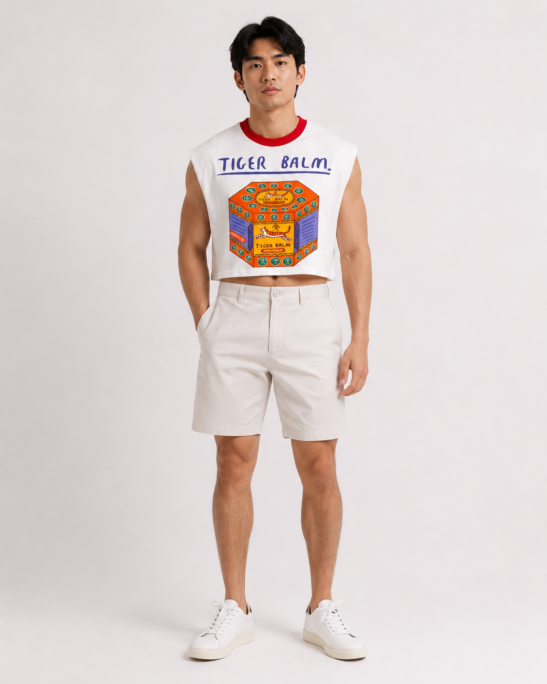 Tiger Balm Red Ribbed Cropped Muscle Tee