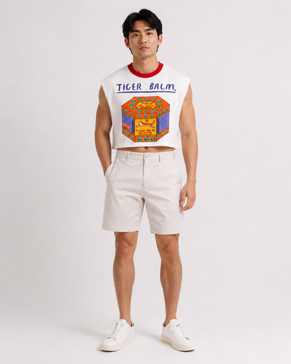 Tiger Balm Red Ribbed Cropped Muscle Tee