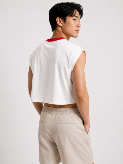 Tiger Balm Red Ribbed Cropped Muscle Tee