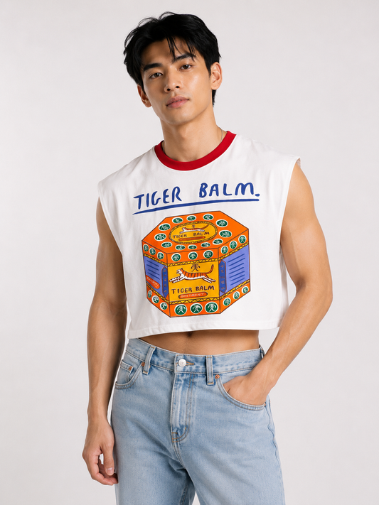 Tiger Balm Red Ribbed Cropped Muscle Tee