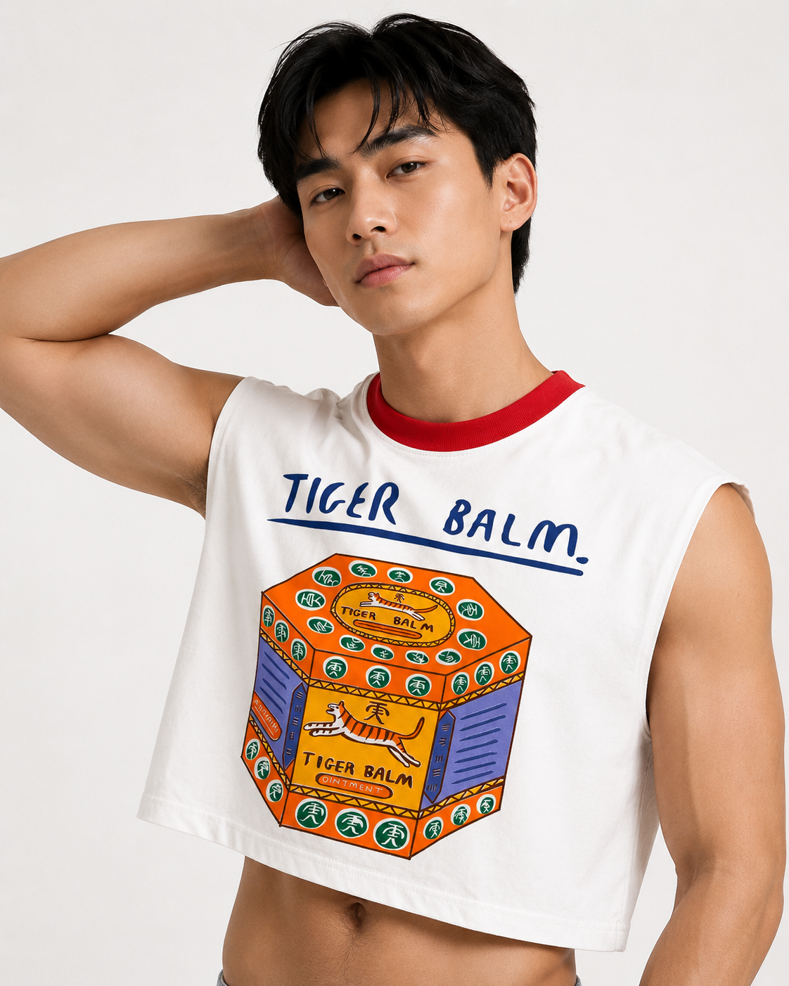 Tiger Balm Red Ribbed Cropped Muscle Tee