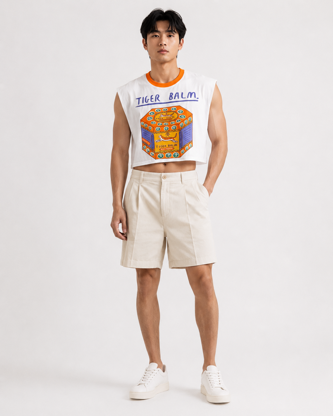 Tiger Balm Orange Ribbed Cropped Muscle Tee