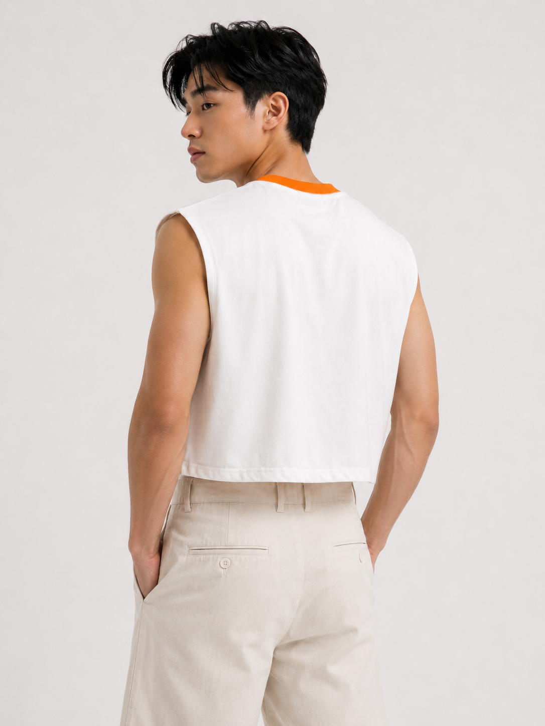 Tiger Balm Orange Ribbed Cropped Muscle Tee