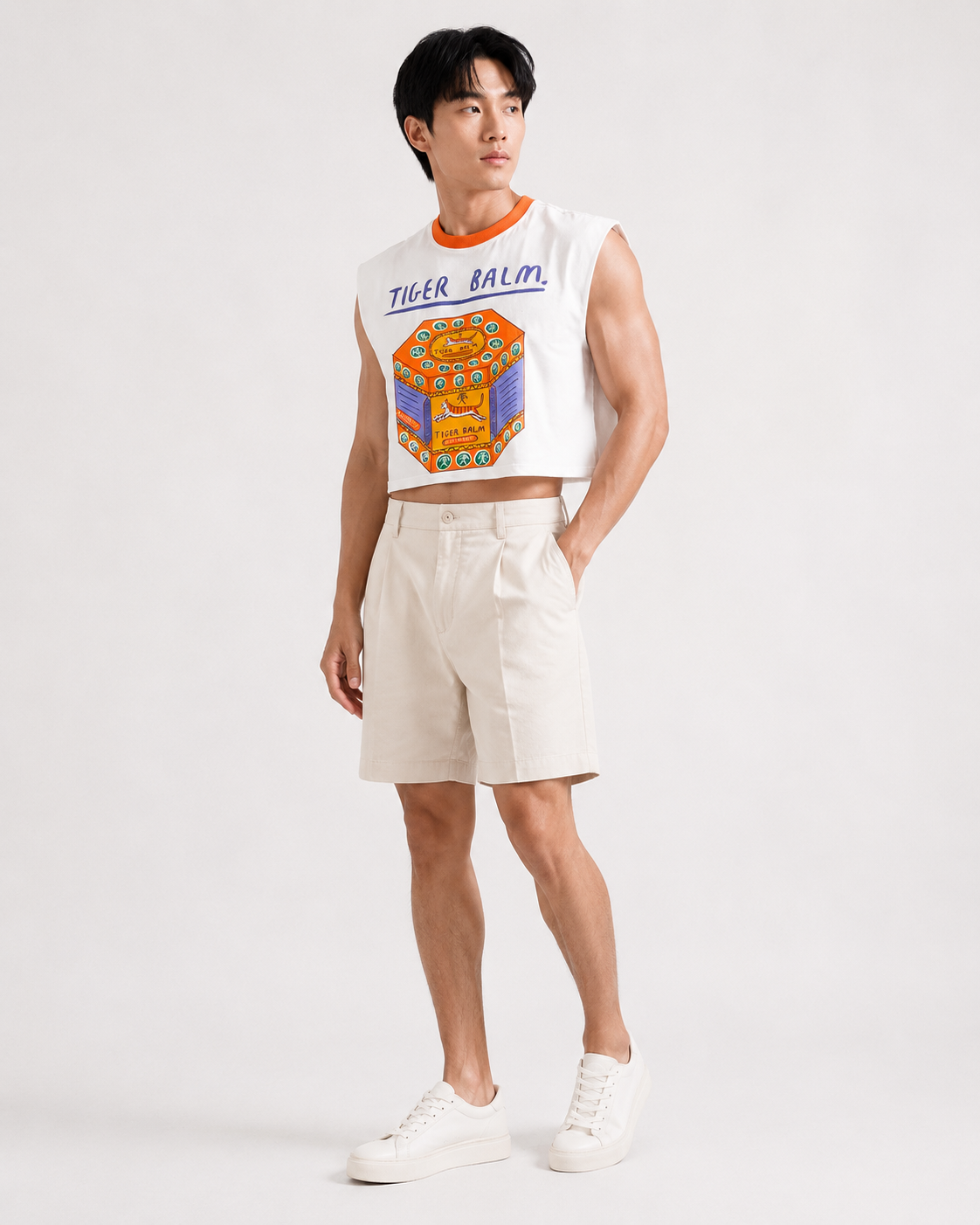 Tiger Balm Orange Ribbed Cropped Muscle Tee
