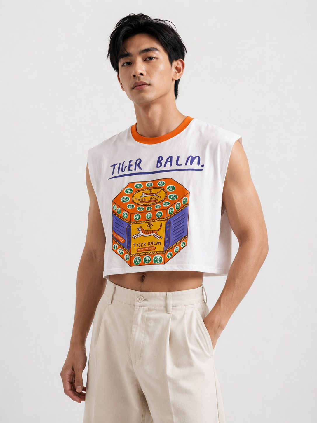 Tiger Balm Orange Ribbed Cropped Muscle Tee