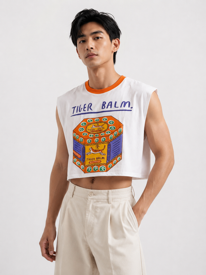 Tiger Balm Orange Ribbed Cropped Muscle Tee