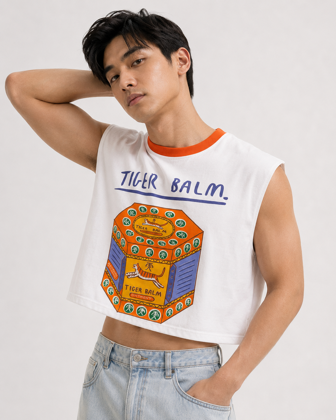 Tiger Balm Orange Ribbed Cropped Muscle Tee