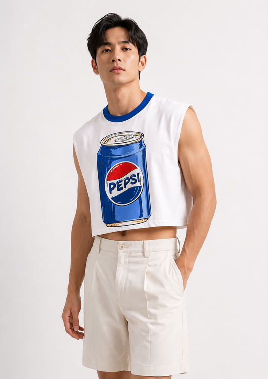 Pepsi Blue Ribbed Cropped Muscle