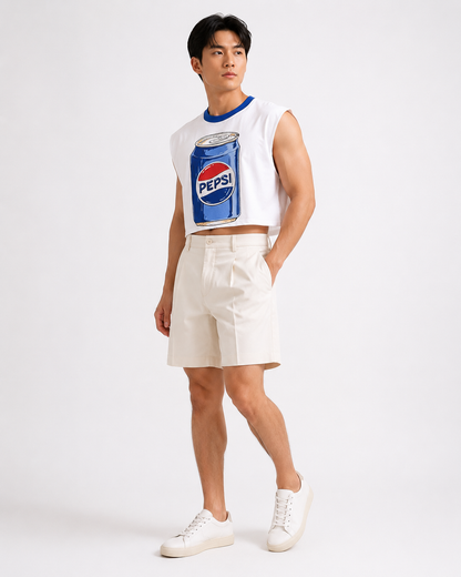 Pepsi Blue Ribbed Cropped Muscle