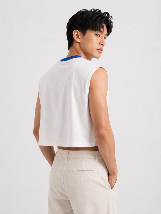 Pepsi Blue Ribbed Cropped Muscle