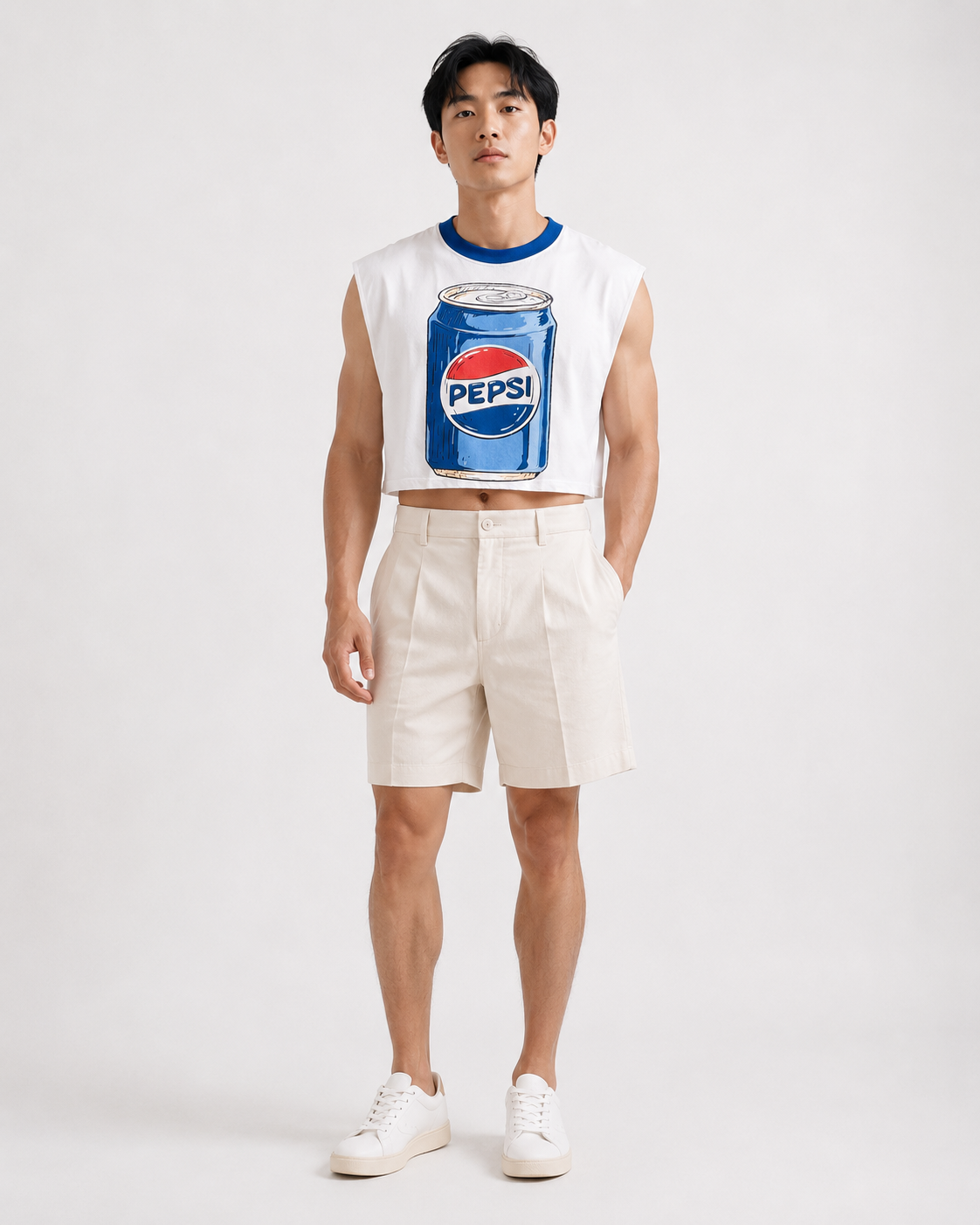 Pepsi Blue Ribbed Cropped Muscle