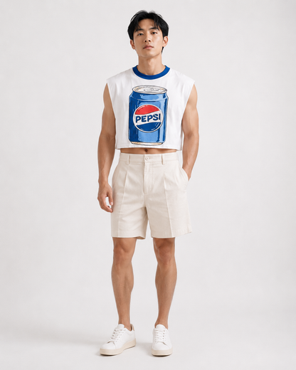Pepsi Blue Ribbed Cropped Muscle