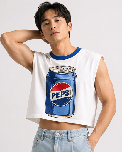 Pepsi Blue Ribbed Cropped Muscle