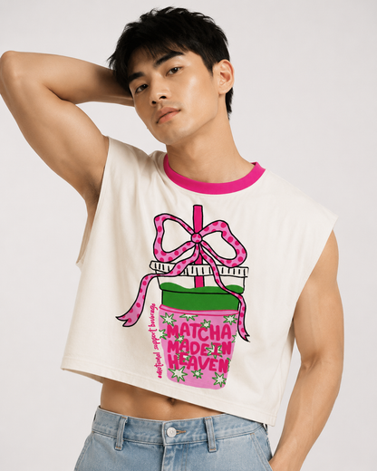 Matcha Made in Heaven Pink Ribbed Cropped Muscle Tee