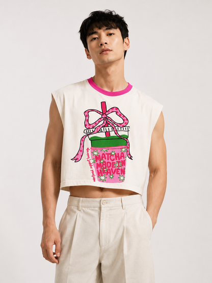 Matcha Made in Heaven Pink Ribbed Cropped Muscle Tee