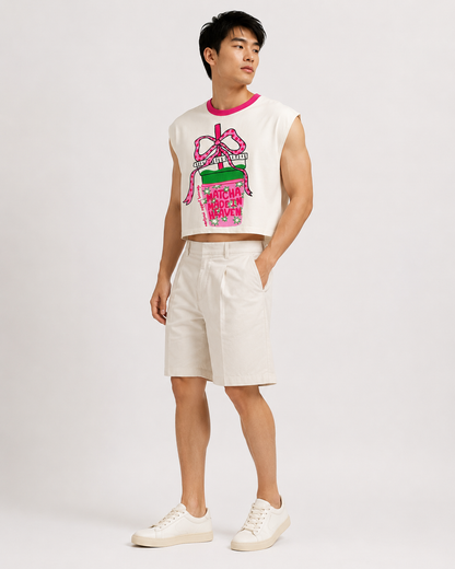 Matcha Made in Heaven Pink Ribbed Cropped Muscle Tee