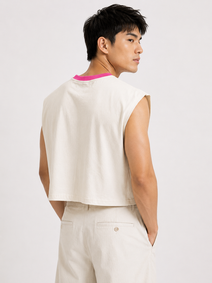 Matcha Made in Heaven Pink Ribbed Cropped Muscle Tee
