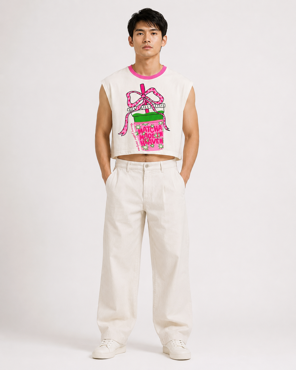 Matcha Made in Heaven Pink Ribbed Cropped Muscle Tee