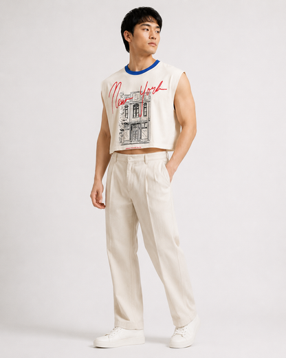 New York Blue Ribbed Cropped Muscle Tee