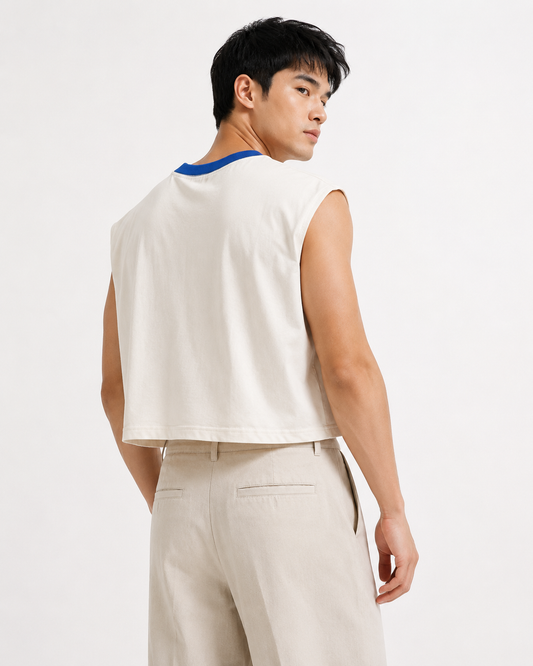 New York Blue Ribbed Cropped Muscle Tee