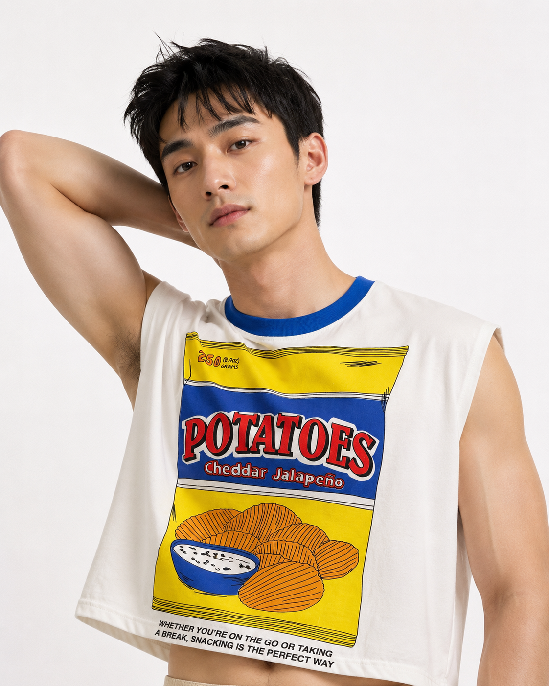 Cheddar Jalapeño Blue Ribbed Cropped Muscle Tee