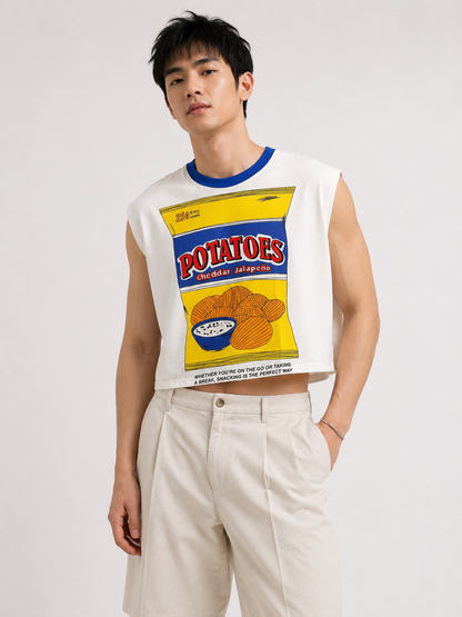 Cheddar Jalapeño Blue Ribbed Cropped Muscle Tee