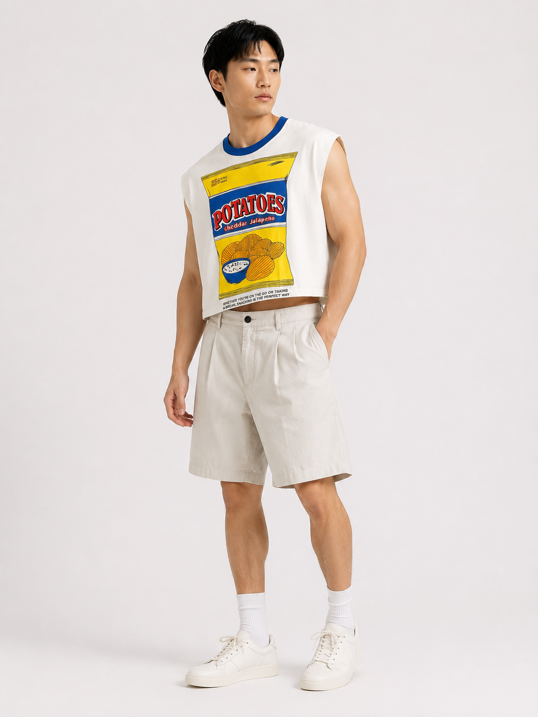 Cheddar Jalapeño Blue Ribbed Cropped Muscle Tee