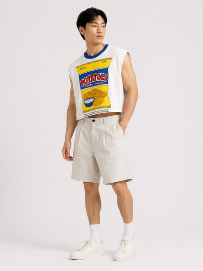 Cheddar Jalapeño Blue Ribbed Cropped Muscle Tee