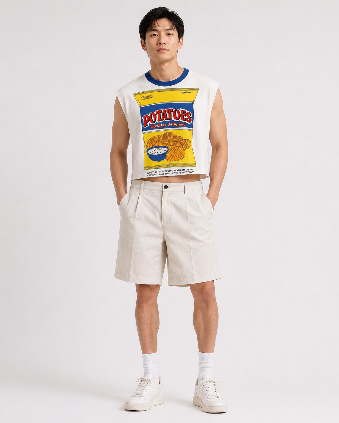 Cheddar Jalapeño Blue Ribbed Cropped Muscle Tee