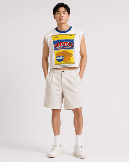 Cheddar Jalapeño Blue Ribbed Cropped Muscle Tee