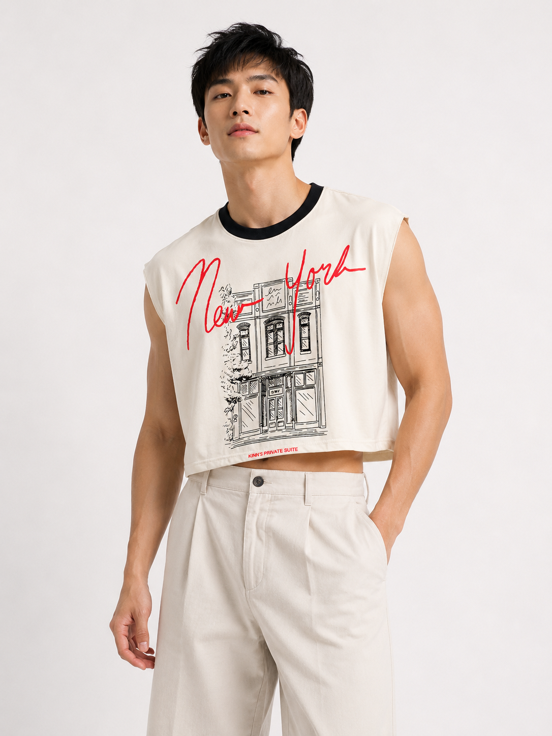 New York Black Ribbed Cropped Muscle Tee