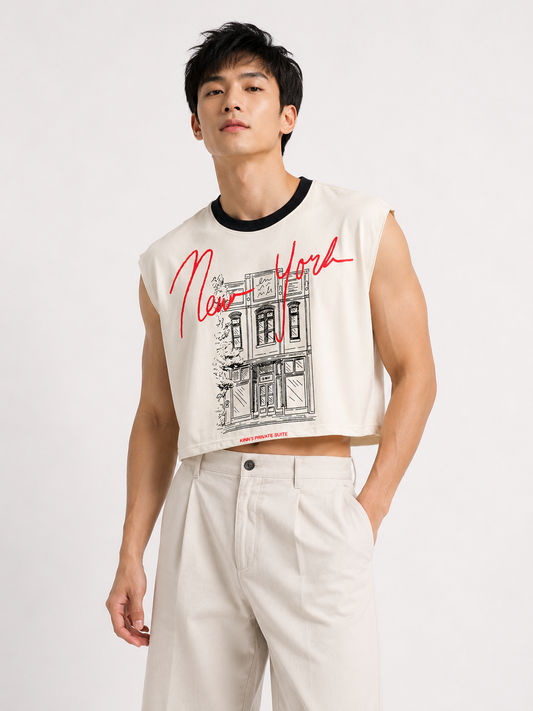 New York Black Ribbed Cropped Muscle Tee
