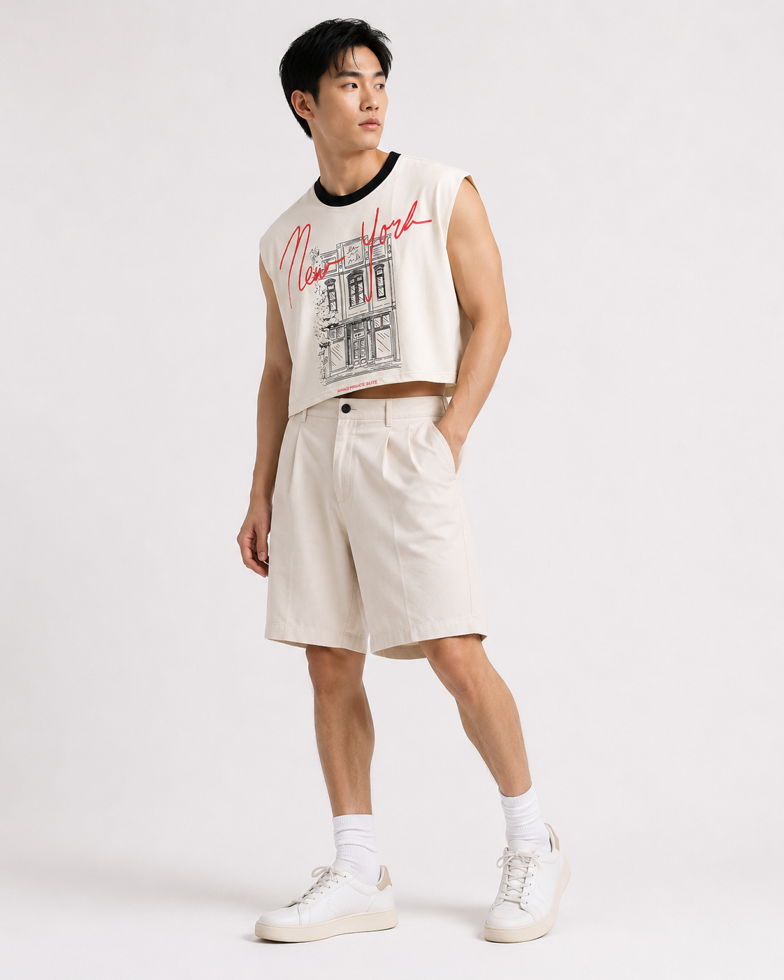 New York Black Ribbed Cropped Muscle Tee