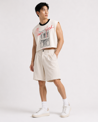 New York Black Ribbed Cropped Muscle Tee