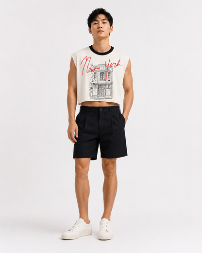 New York Black Ribbed Cropped Muscle Tee