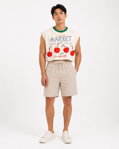 London Cherry Market Green Ribbed Cropped Muscle Tee