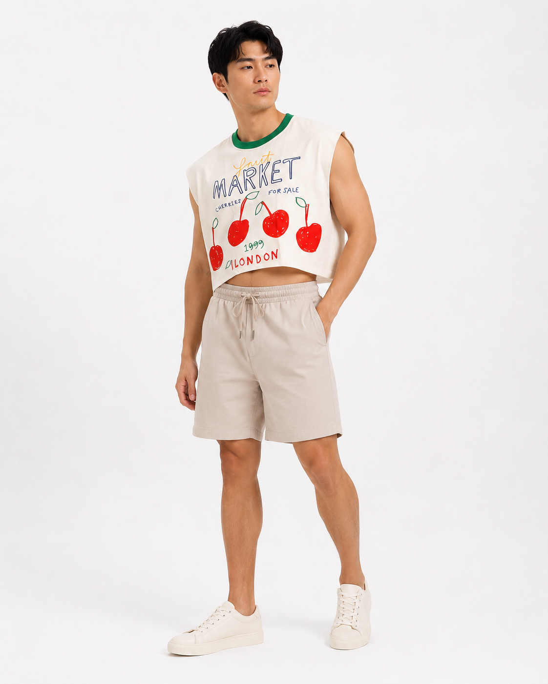 London Cherry Market Green Ribbed Cropped Muscle Tee