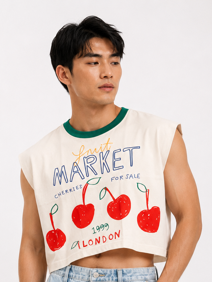London Cherry Market Green Ribbed Cropped Muscle Tee